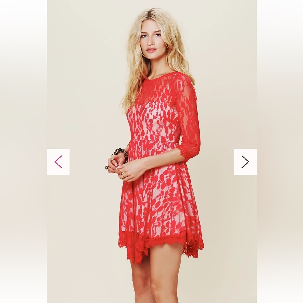 Free People Mesh Lace Fit and Flare Dress Size 12 - Picture 3 of 11